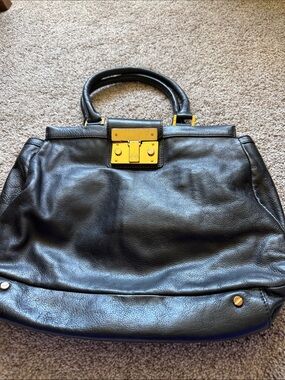 Tory Burch Black Leather Tote with Gold Hardware